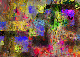 Colorful abstract canvas, oil paint. 3D rendering