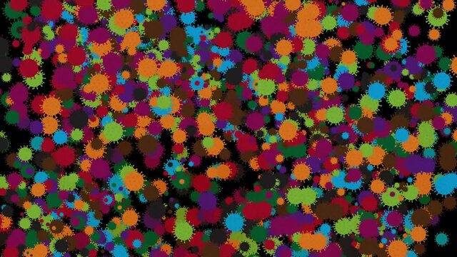 
The colored cells of the virus bacteria spread on a dark background.