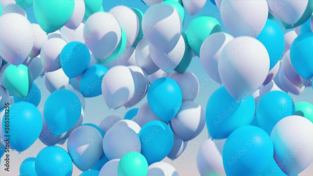 Wall mural blue and white rising balloons, animated background