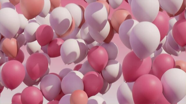 Pink and white balloons rising, animated background
