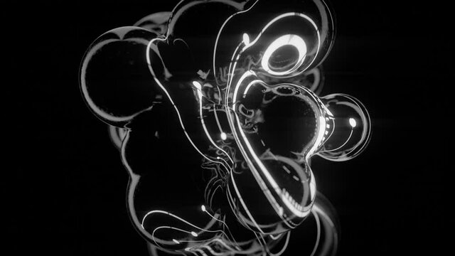 Metallic bubbles over black background, animation