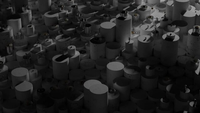 Black and whiter cylinders, abstract animated background
