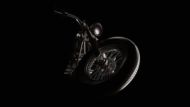 Animated motorcycle tire spins over black background