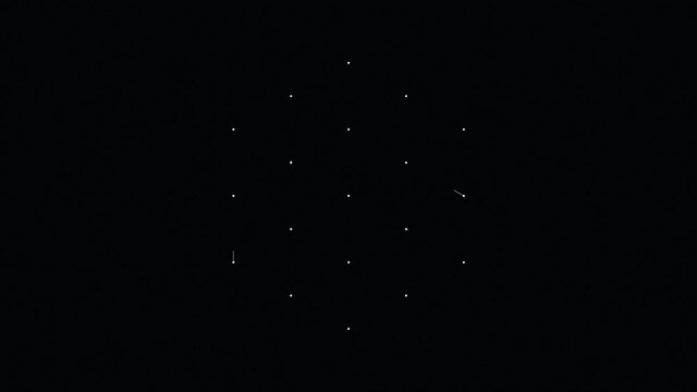 Spinning dots form hexagon shape over black background, animation