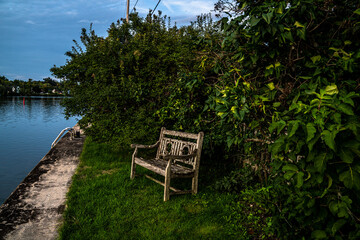 antique bench in garden 