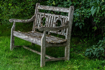 antique bench in garden 