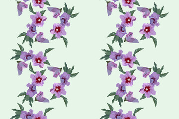 Floral seamless pattern with realistic flowers on a light background, natural background for fabric design, wallpaper, gift wrapping, beautiful lilac pink background