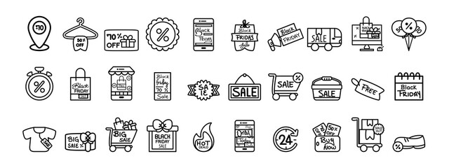 Set of black friday icons - Vector illustration