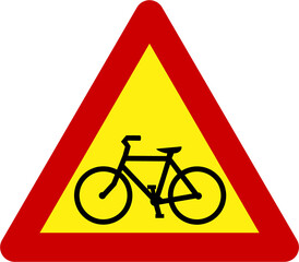 Warning sign with bicycle