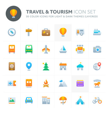 Travel & Tourism Vector Icon Set. Fillio Color Icon Series.