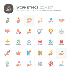 Work Ethics Vector Icon Set. Fillio Color Icon Series.
