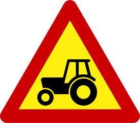 Warning sign with farm tractor