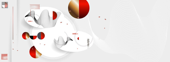 Abstract background of lines and figures in the Japanese style red black white minimalism. Pale gray background vector Vector memphis style banner