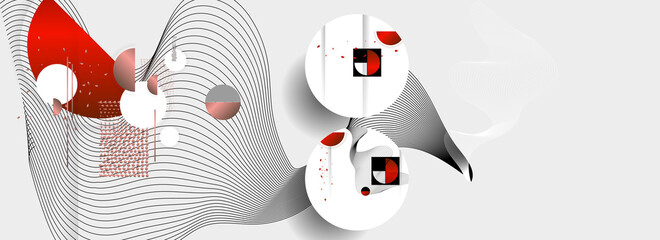 Abstract background of lines and figures in the Japanese style red black white minimalism. Pale gray background vector Vector memphis style banner