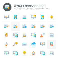 Website and Application Development Vector Icon Set. Fillio Color Icon Series.