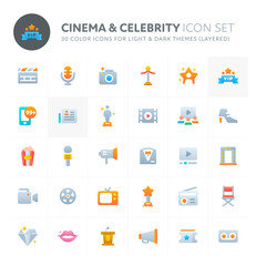 Cinema & Celebrity Vector Icon Set. Fillio Color Icon Series.