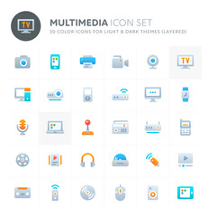 Multimedia Vector Icon Set. Fillio Color Icon Series.