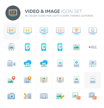 Video & Images Vector Icon Set. Fillio Color Icon Series.