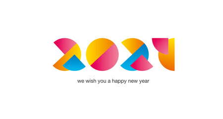Happy New Year 2021 modern colorful abstract numbers logo icon white isolated background