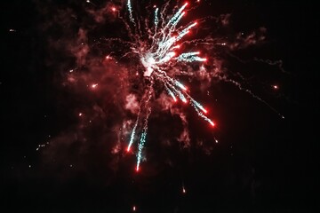 Traditional festive fireworks in dark night sky, isolate