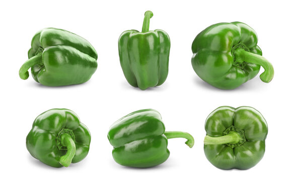 Set of fresh green bell peppers isolated on white