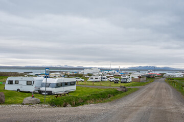 Campsite of town of Thorshofn in North Iceland