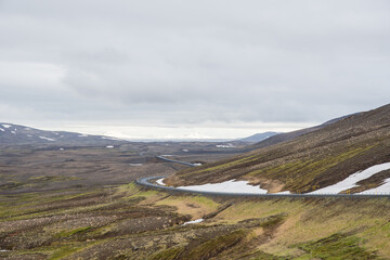 The road through Hofaskard mountain pass in Iceland