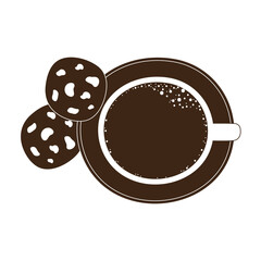 international day of coffee, top view cup and cookies silhouette icon style