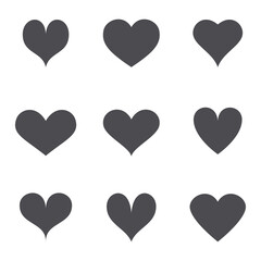 Black heart vector icons set. Flat love icon isolated on white. Heart vector for love logo, heart symbol, shape icon and Valentine's day. Cute heart vector icon for shape design, heart and love icon