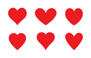 Red heart vector icons set. Flat love icon isolated on white. Heart vector for love logo, heart symbol, shape icon and Valentine's day. Cute heart vector icon for shape design, heart and love icon