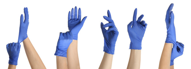Protect your hands - wear rubber gloves. Photos in collage on white background, banner design