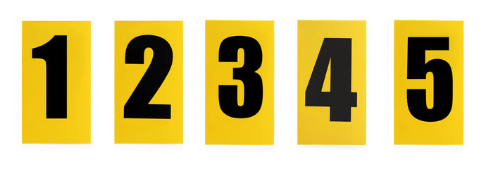 Crime scene investigation. Set of evidence identification markers on white background