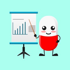vector illustration of Cute Pill medical mascot or character presentation with prov. Pill medical character concept.
