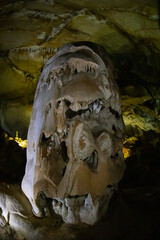 Cave stalactites, stalagmites, and other formations at Marble cave, Crimea