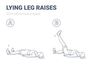 Lying Leg Raises or Lifting with Resistance Band Home Workout Exercise Guidance Illustration.