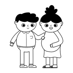 pregnancy and maternity, pregnant woman and father together cartoon line style icon