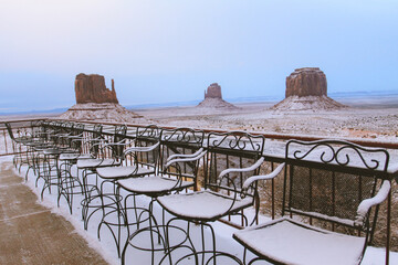 hotel outdoor restaurant，Winter in Monument Valley, Arizona, Utah