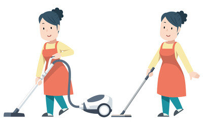 掃除をする女性のイラスト