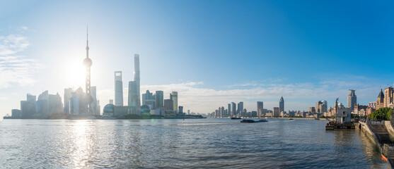 Naklejka premium ShangHai city skyline at sunrise panorama