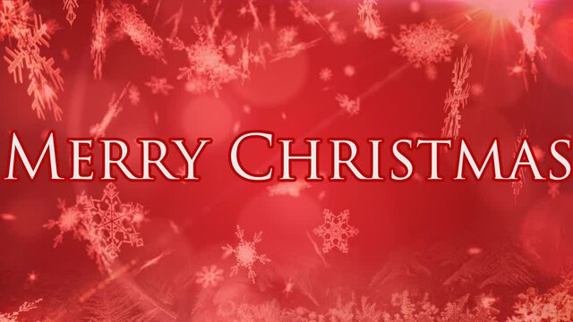 Snowflakes falling over Merry Christmas text against red background
