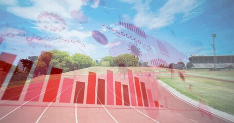 Coronavirus digital interface against empty sports field - Powered by Adobe