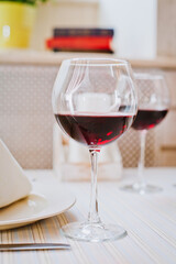 glass of  red wine in the restaurant