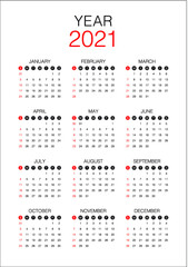 Fototapeta na wymiar Year 2021 calendar vector design template, simple and clean design 