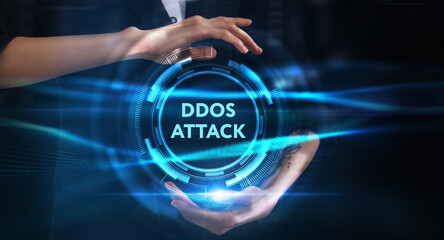 Business, technology, internet and network concept. Young businessman thinks over the steps for successful growth: Ddos attack