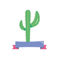 cactus and decorative ribbon icon, flat style