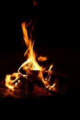 Lodernde Flammen eines kleinen Lagerfeuers. Das Feuer war ein wichtiger Faktor bei der Menschwerdung. 
