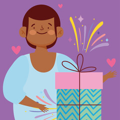 boy with wrapped gift box celebraton cartoon