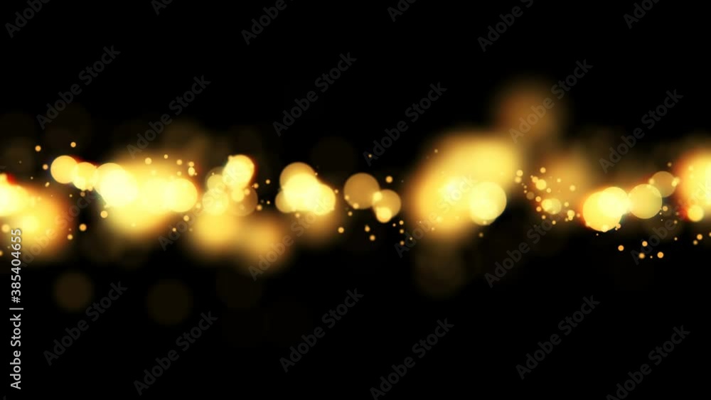 Poster golden bokeh particles. defocused lights. xmas motion background. 2021 new year. isolated on black.