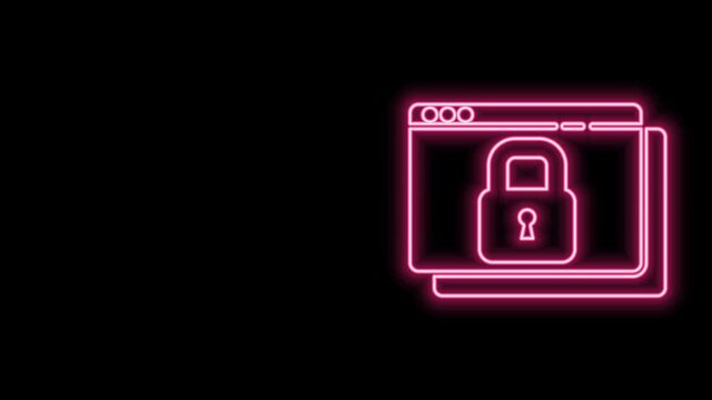 Glowing neon line Secure your site with HTTPS, SSL icon isolated on black background. Internet communication protocol. 4K Video motion graphic animation