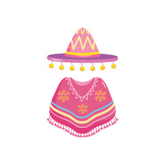 icon of mexican hat and poncho, flat style